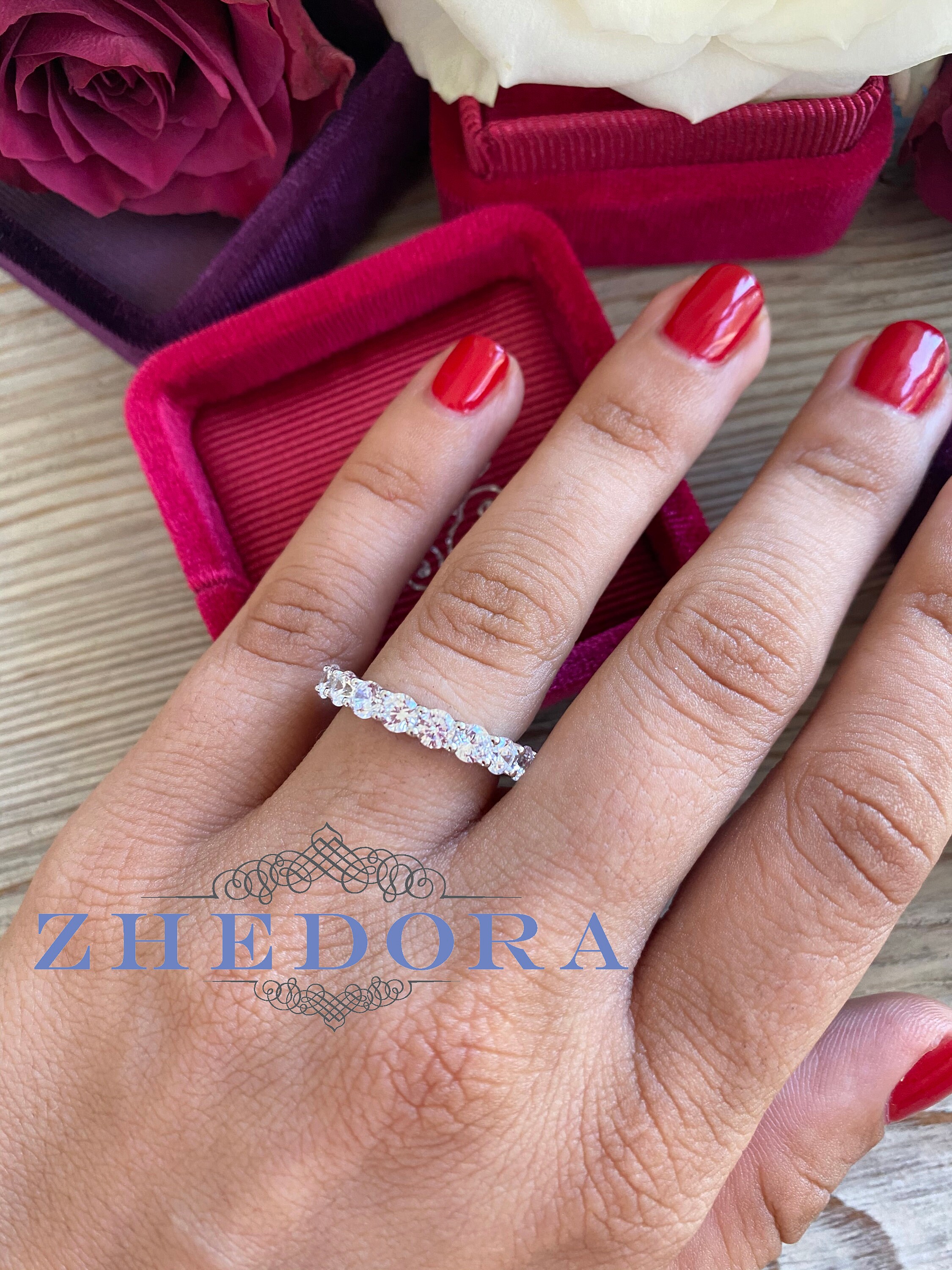 White Gold Wedding Band half Eternity Wedding Band in 14k/18k Etsy