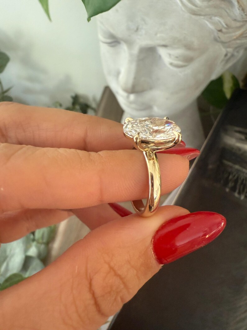 4 CT Oval LAB Diamond Engagement Ring , E VS1 Lab Grown Ring , 3mm Band image 12