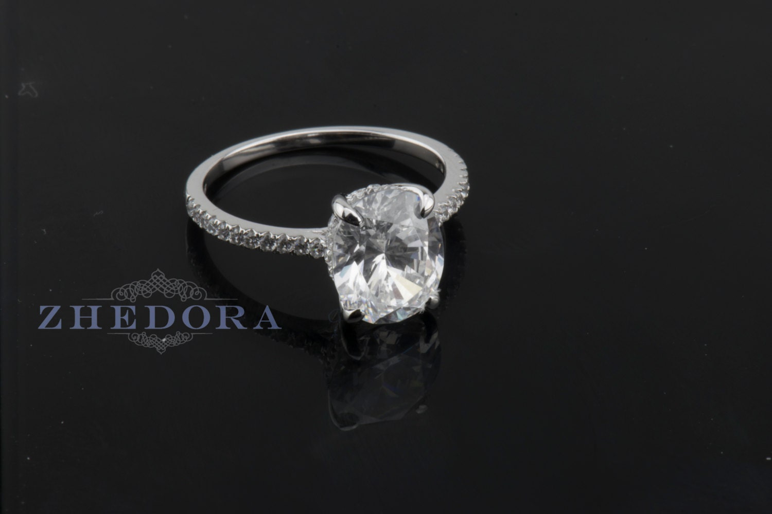 Floating Oval Engagement Ring Solid White Gold 14k/18k 2.25 Etsy