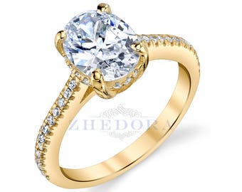 Forever One Oval Cut Engagement Ring In Solid 14 or 18k Yellow Gold, Oval Bridal Ring, Yellow Gold Oval Engagement Ring, Moissanite Ring