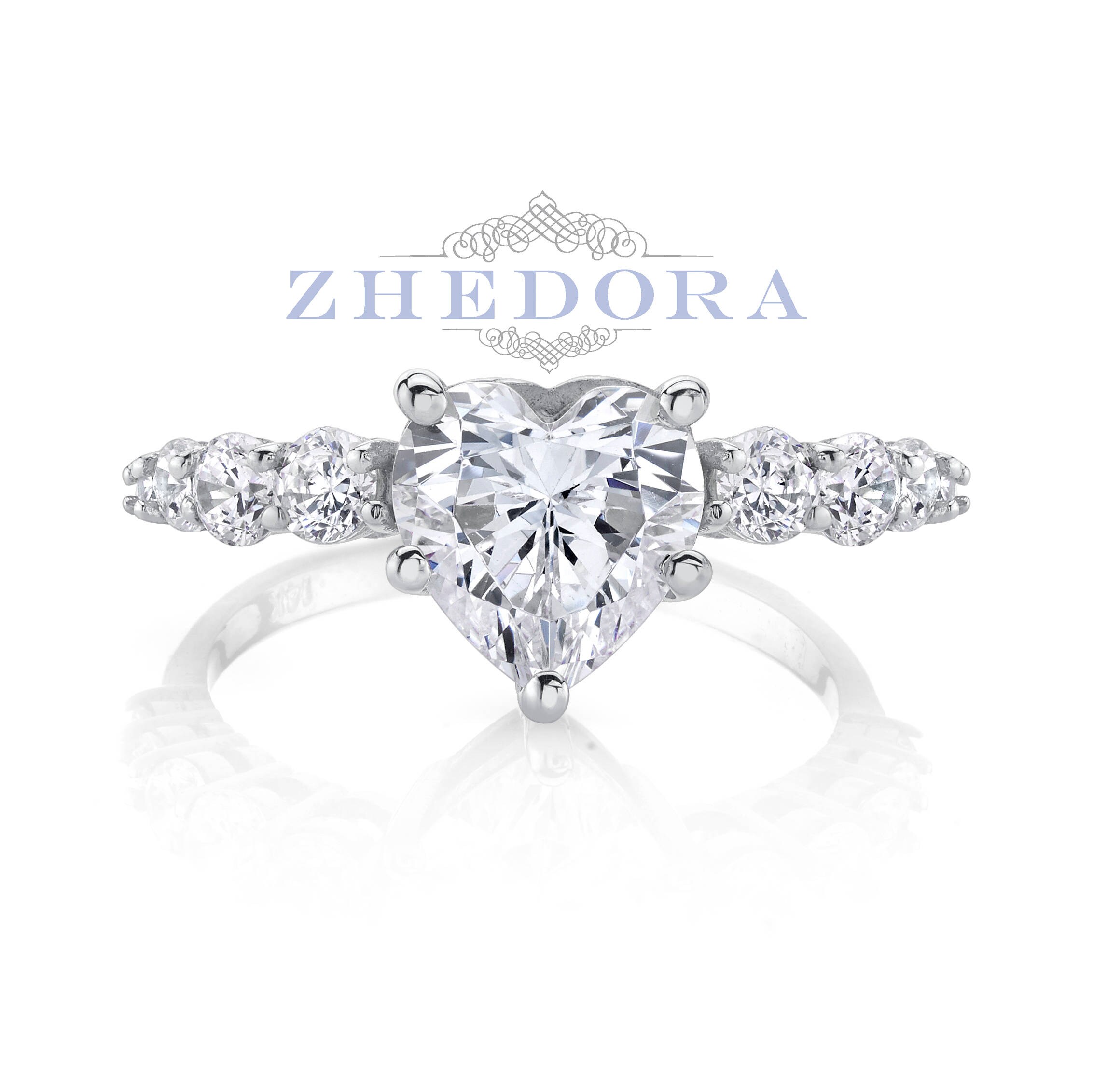 White Gold Heart Engagement Ring 14k/18k Moissanite Heart Etsy