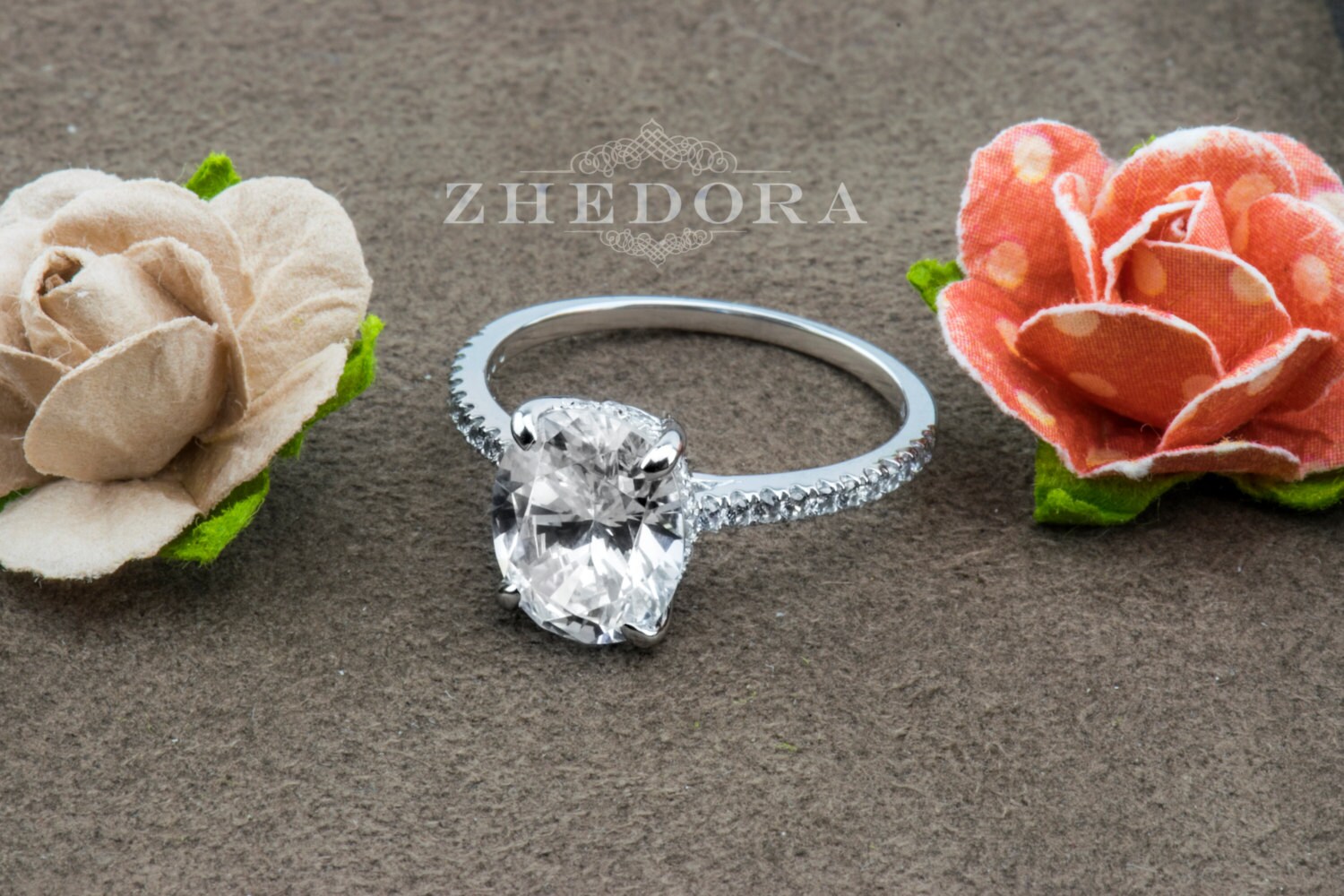 Floating Oval Engagement Ring Solid White Gold 14k/18k 2.25 Etsy