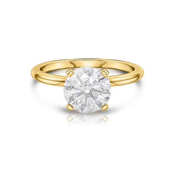 14K Gold Engagement Ring, Solid Yellow Gold Ring, Round Solitaire Ring, Simple Gold Ring, Classic Solitaire ring, Moissanite engagement Ring