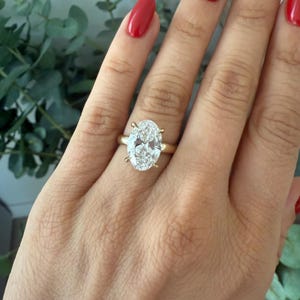 4 CT Oval LAB Diamond Engagement Ring , E VS1 Lab Grown Ring , 3mm Band image 15