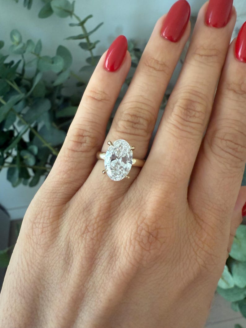 4 CT Oval LAB Diamond Engagement Ring , E VS1 Lab Grown Ring , 3mm Band image 15