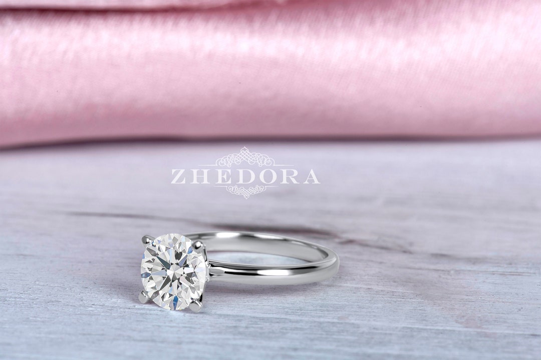 Lab Diamond Ring , 2 CT Round Solitaire Engagement Ring, White Gold ...