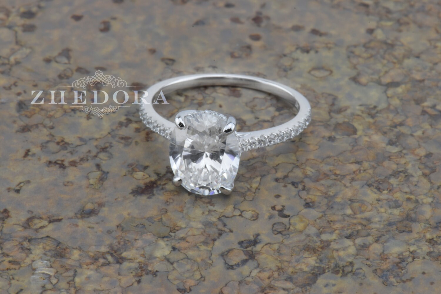 Floating Oval Engagement Ring Solid White Gold 14k/18k 2.25 Etsy