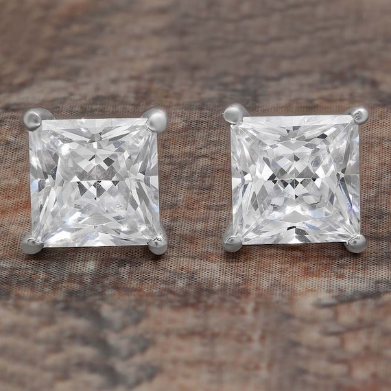 4 Karat Prinzessin Cut FL/D Labor Erstellt Ohrstecker 14k