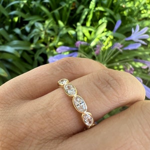 Bezel Wedding Band Oval Yellow Gold, East West Stacking Band Oval, Gold Oval Wedding Band, Diamond Eternity 3/4  Bubble Style Moissanite
