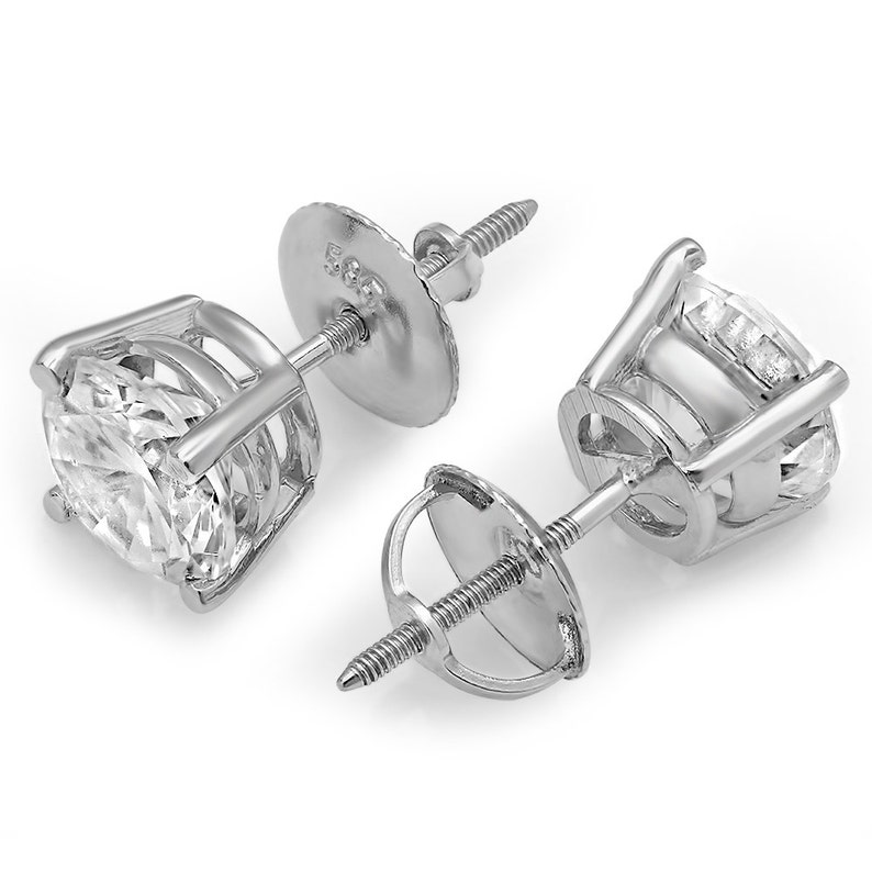 2.0 CT Round Screw Back Stud Earrings in 14k White Gold White Etsy