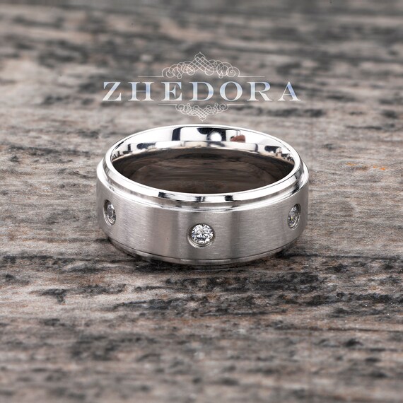 Fede nuziale da uomo in oro massiccio con diamante 14K/18K, fede