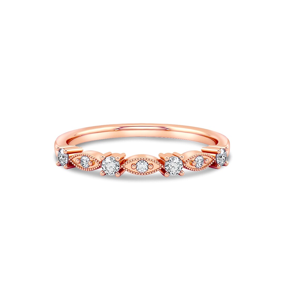 Rose Gold Wedding Band / Diamond Art Deco Wedding Band / Marquise Band ...