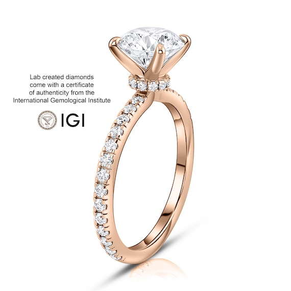 Solid Gold Engagement Ring, Solitaire Ring with Hidden Halo, Moissanite Gold Ring, 14K Solid Gold Ring with Round Brilliant Cut Stone,