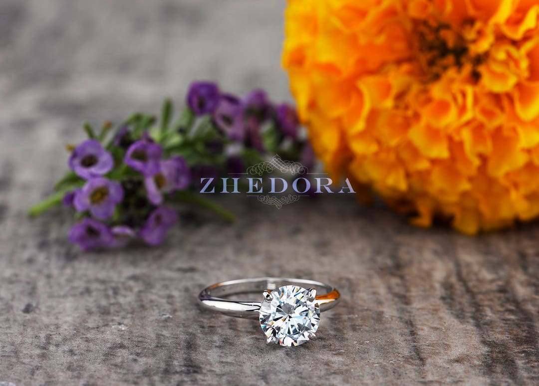 14K White Gold Engagement Rings, 2 CT Round Cut Engagement Ring ...