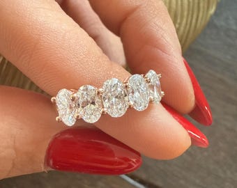Oval Lab Diamond Band , D VVS1 Oval Wedding Ring , 5 Stone Anniversary Band