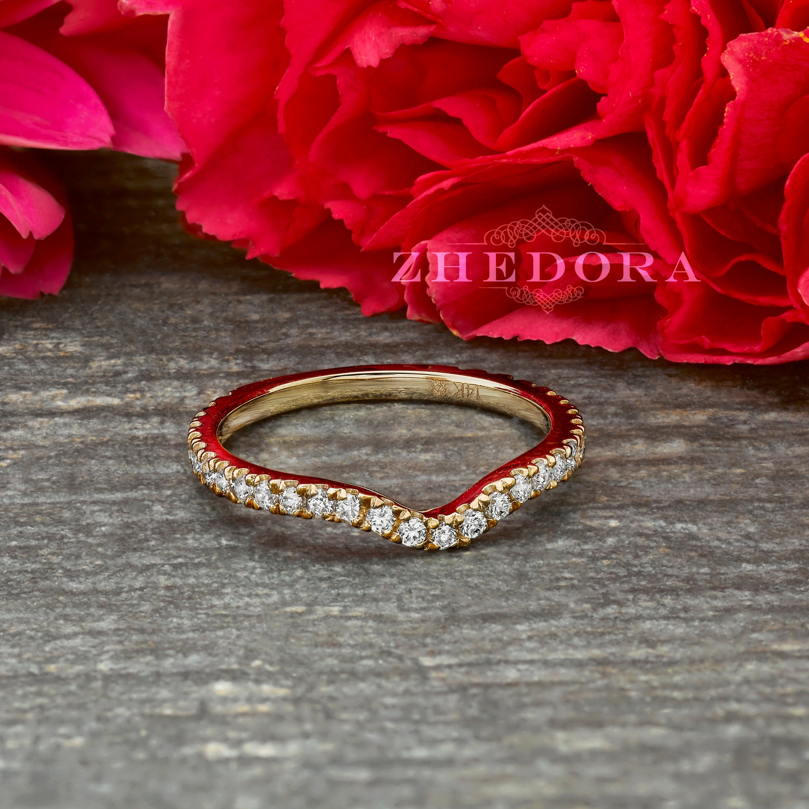 Curved Wedding Band Gold Diamond Half Eternity Band Contour Etsy