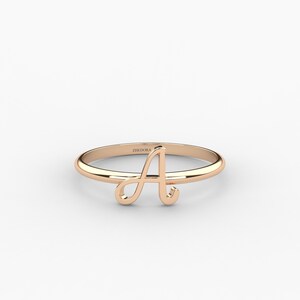 10K Solid Gold Initial Ring, Dainty Letter Ring - Etsy