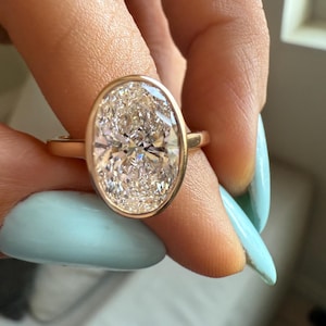 Oval Bezel Lab Grown Diamond Ring 3 CT , Oval Lab Diamond Engagement Ring , Bezel Setting Engagement Ring , Certified IGI Lab Diamond