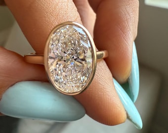 Lab Grown Diamond Ring 3 CT , Oval Bezel Lab Diamond Engagement Ring , Certified IGI