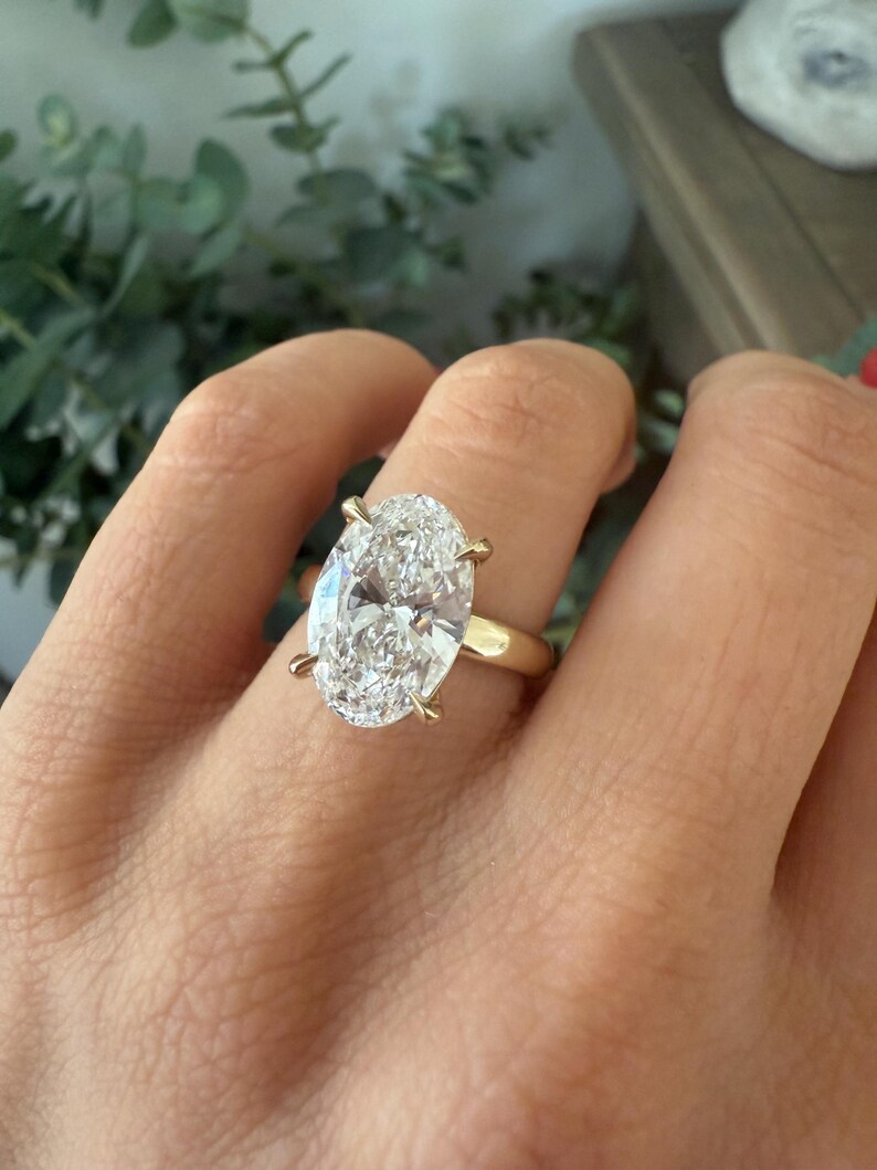 4 CT Oval LAB Diamond Engagement Ring , E VS1 Lab Grown Ring , 3mm Band image 14