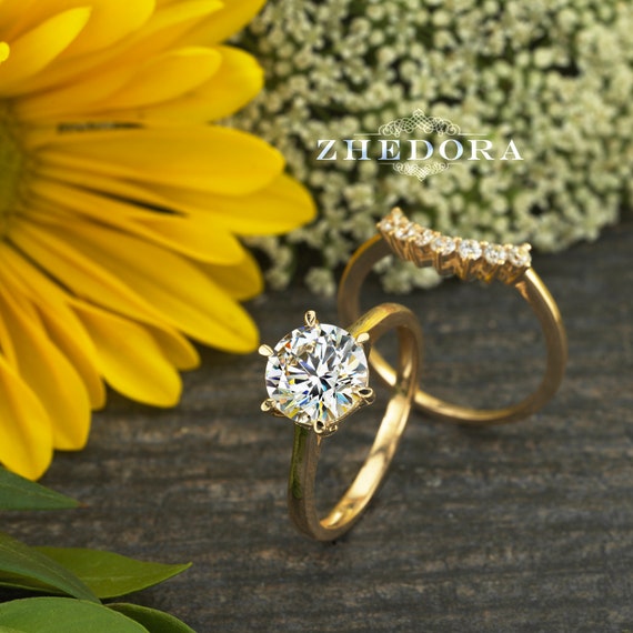 2.0 CT Nesting Wedding Set 14k/18k Yellow Gold, Crown Gold 2.0 CT Nesting Wedding Set 14k/18k Yellow Gold, Crown Gold