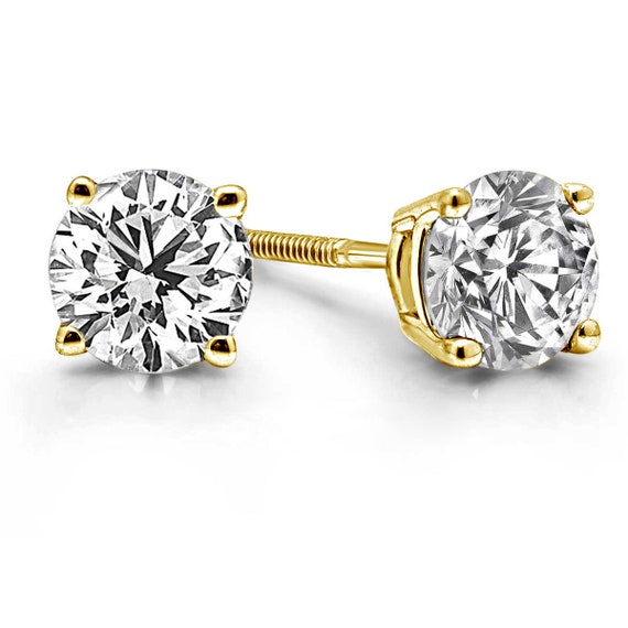 Simulated Diamond Stud Earrings Screw Back in 3.0 TCW in 14k Yellow Gold  ,unisex Earring 