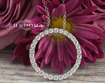 Solid White Gold Eternity Pendant Necklace  , Karma Pendant, Moissanite Necklace, Circle Pendant, Gift For Mom , Mother's Day Gift