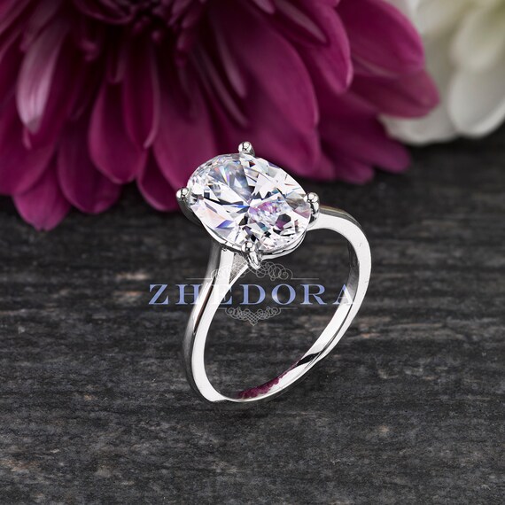 White Gold Oval Engagement Ring/ Oval Ring / Promise ring / Oval Moissanite Ring /  3 CT Oval Ring / Ring for Her / Custom Engagement Ring