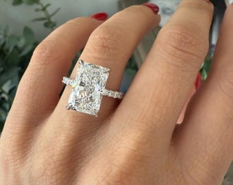 5 CT Radiant Cut diamantring i labbslipning, E VS1 förlovningsring med labbodling, dold halo