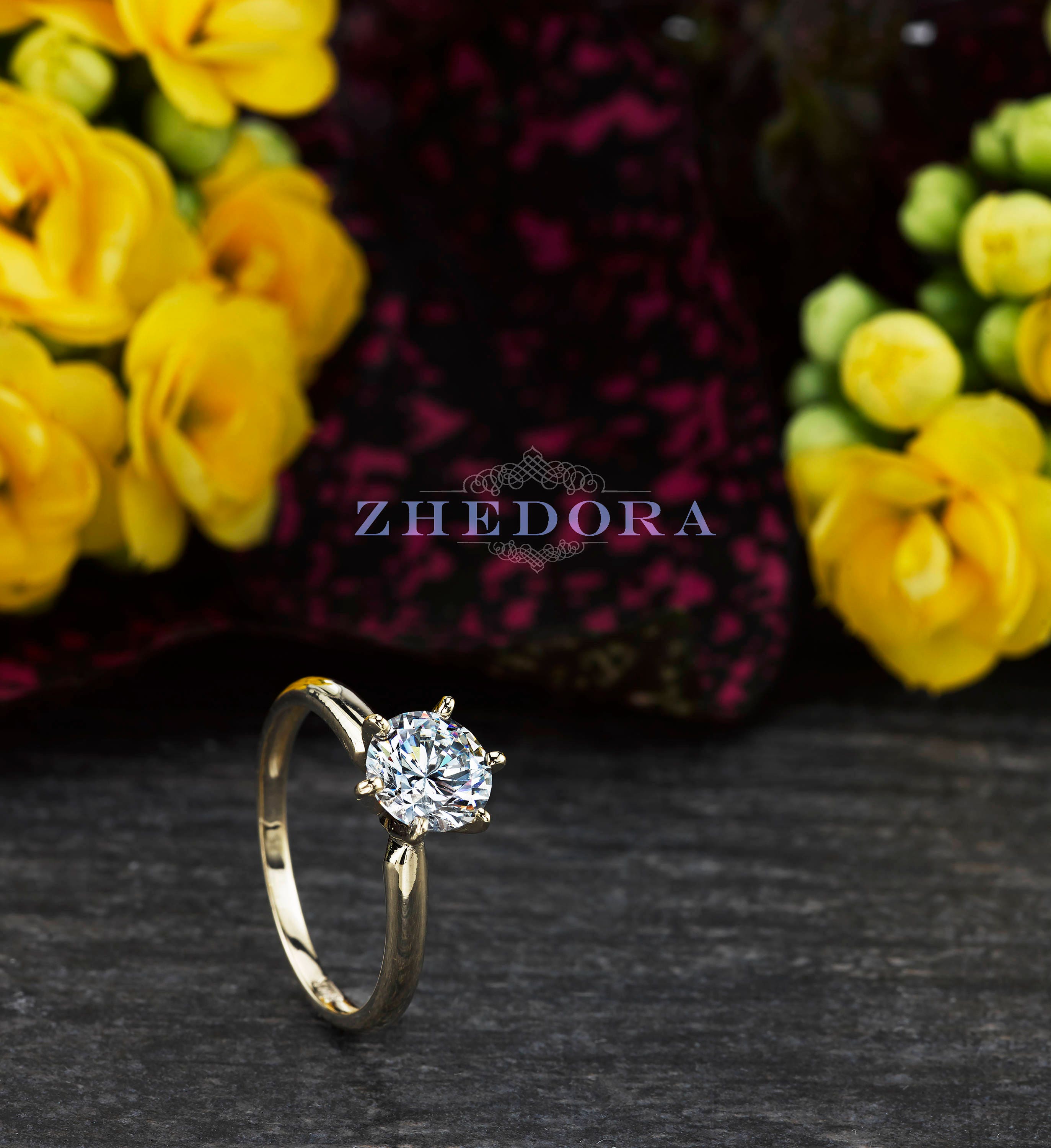 Forever One Moissanite Round Cut Solitaire Engagement Ring, Solid 14k/18k Yellow Gold, 1.0 CT Round Solitaire White Sapphire Engagement Ring