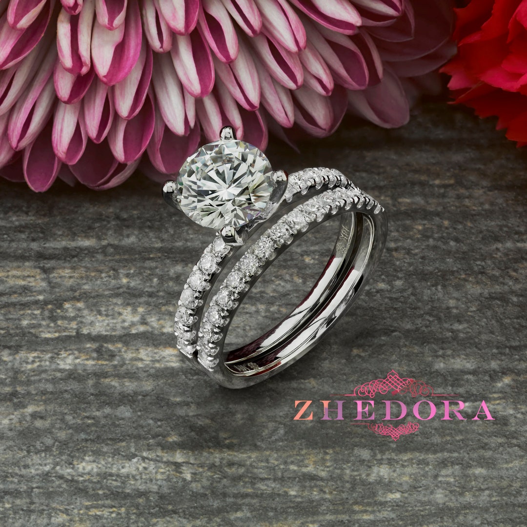 2 CT Round Cut Engagement Ring Set 14k/18k White Gold, Round Cut ...