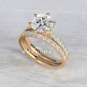 2 ct Round Wedding Ring Set 14k/18k yellow gold, 6 prong engagement ring, moissanite engagement rings, simple engagement ring, diamond rings