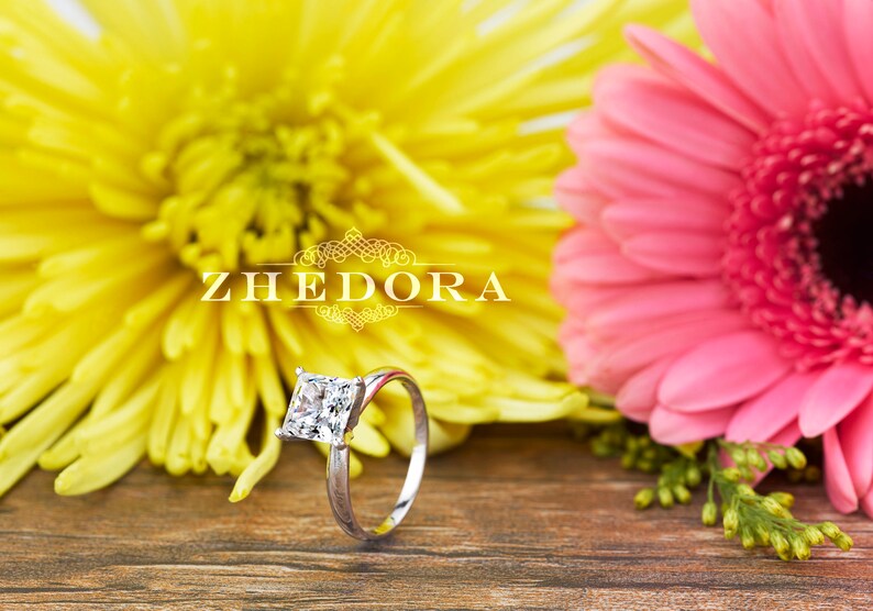 White Sapphire Solitaire 2.10 CT White Sapphire Princess Engagement Ring In 14k 18k White Gold Moissanite Platnium Engagement Ring