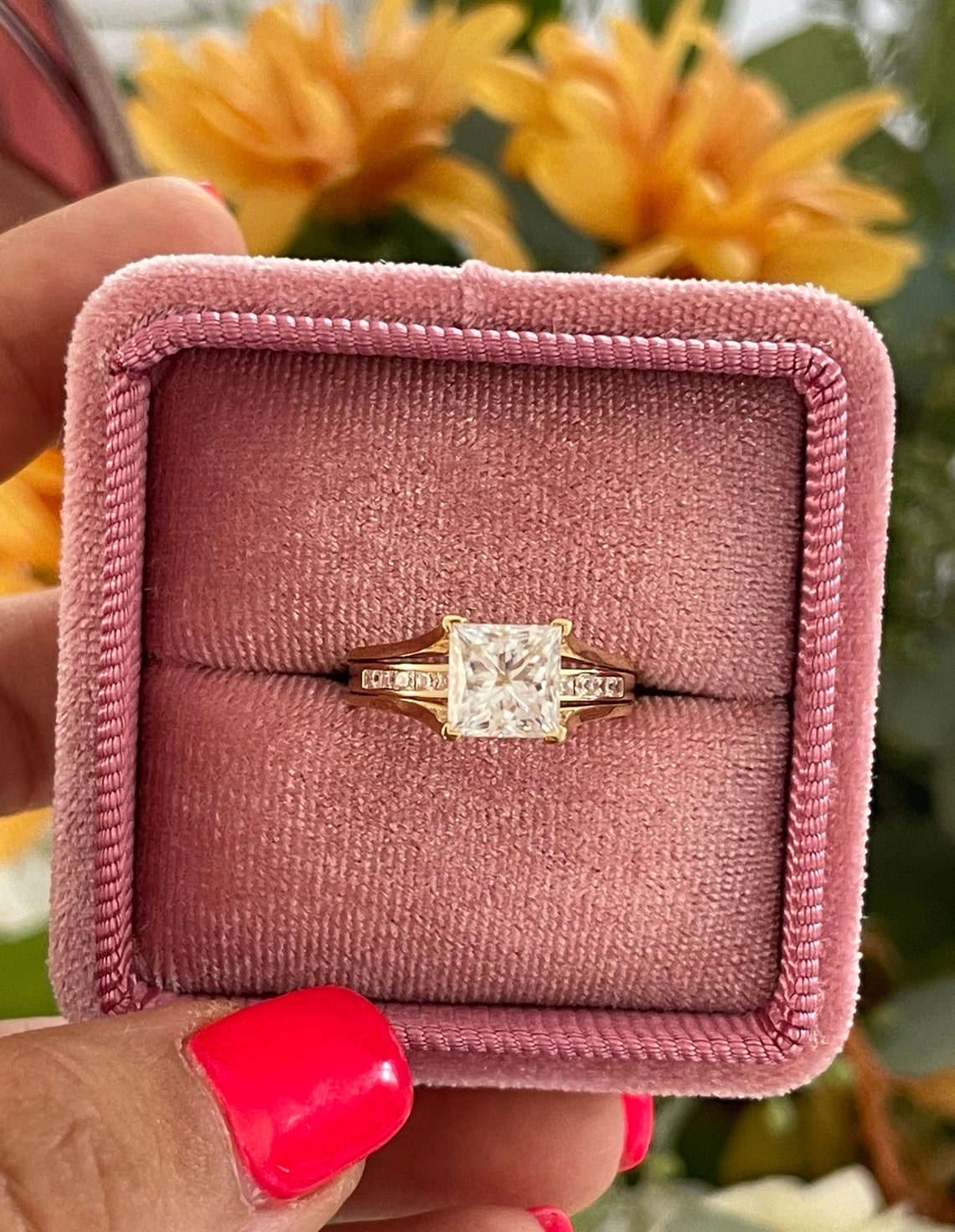 Yellow Gold Princess Cut Bridal Set Solid 14k/ 18k Channel Etsy