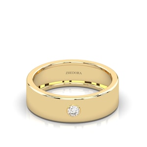 Diamond Wedding Band, Solid Gold 6MM Wedding Ring, 14K Gold Ring, Diamond Wedding Ring, Genuine Diamond Band, Gold Ring for Husband