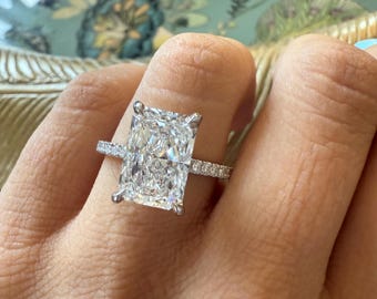 4 CT Radiant Cut Lab Diamond Engagement Ring VS1, Radiant Cut Diamond Ring Lab Made , Ring for Proposal , Custom Engagement Ring , Real Gold