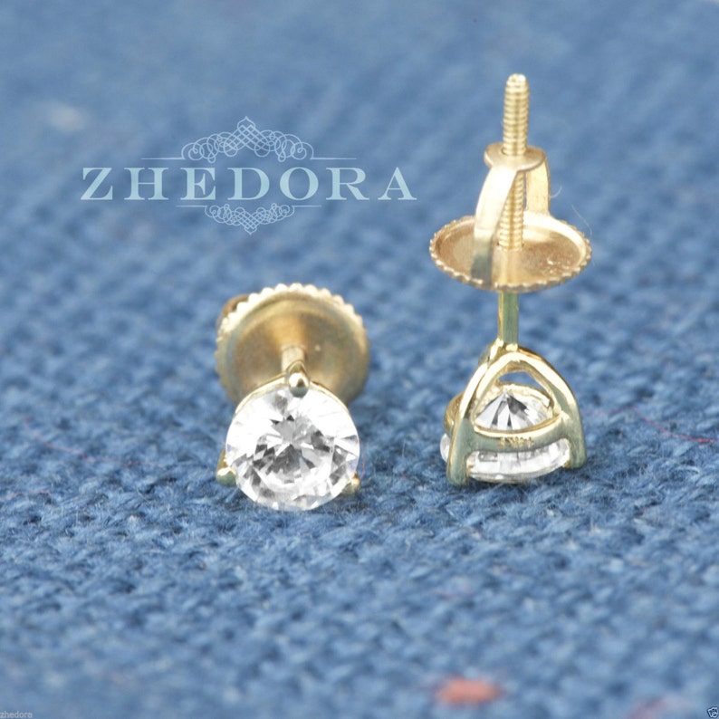 1.0 CT Round Cut Martini Basket 14k Yellow Gold Stud Earring Etsy