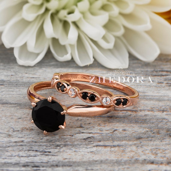 Black spinel outlet engagement ring set