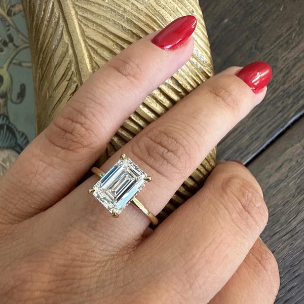 Lab Grown Engagement Ring , E VS2 Emerald Cut Lab Grown Diamond Ring 3 CT ,  Lab Created Diamond Ring , Emerald Cut Diamond Ring , IGI