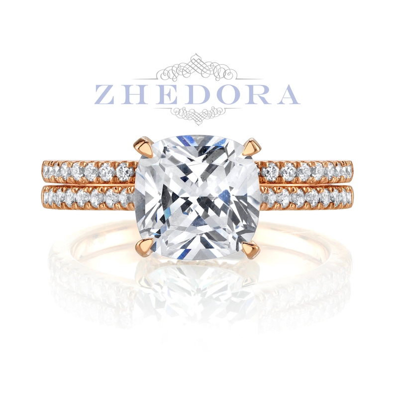 Rose Gold Cushion Cut Wedding Set Cushion Cut Forever One Etsy