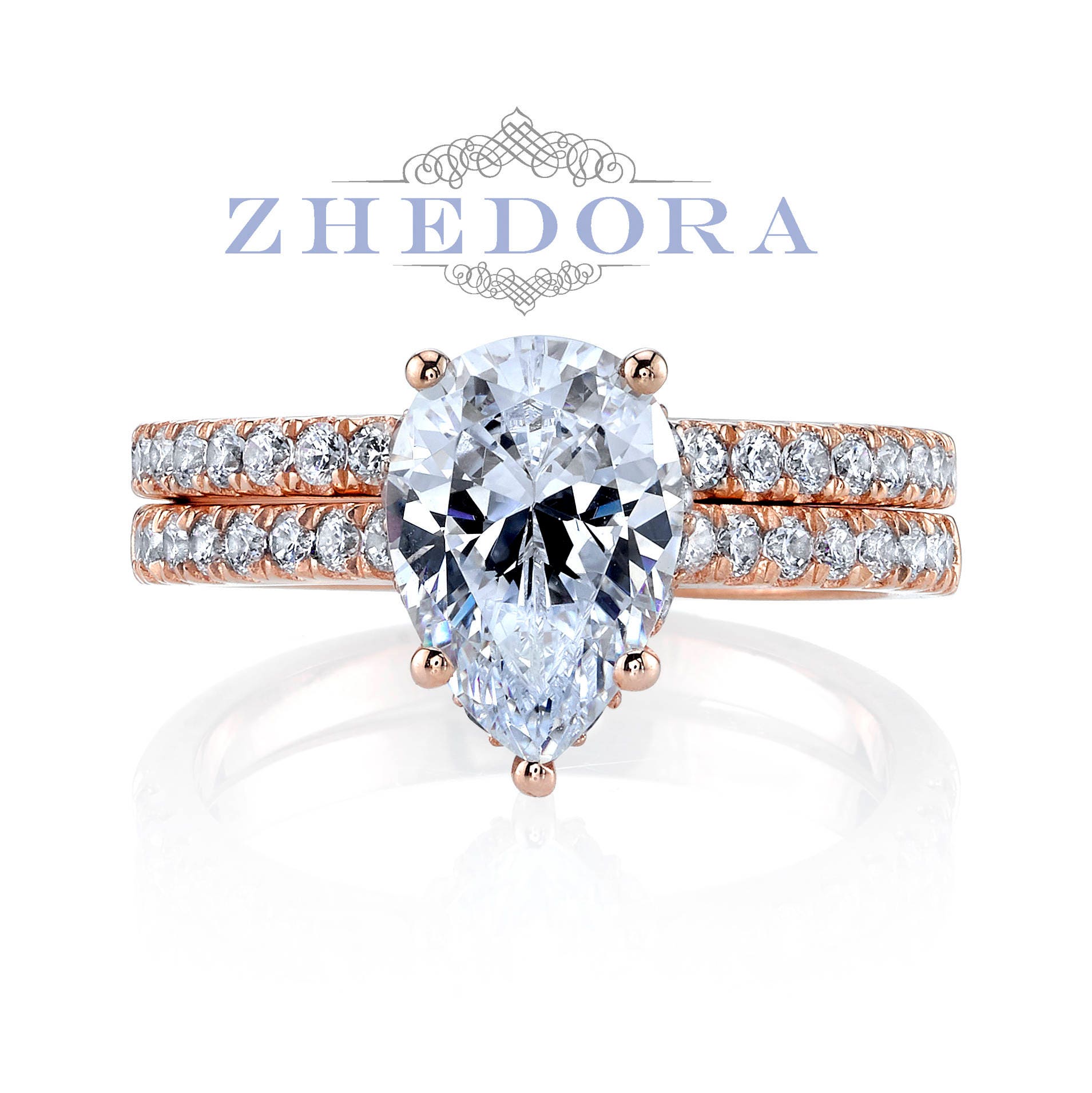 Pear Engagement Set In Solid 14k/18k Rose Gold Pear Shape | Etsy