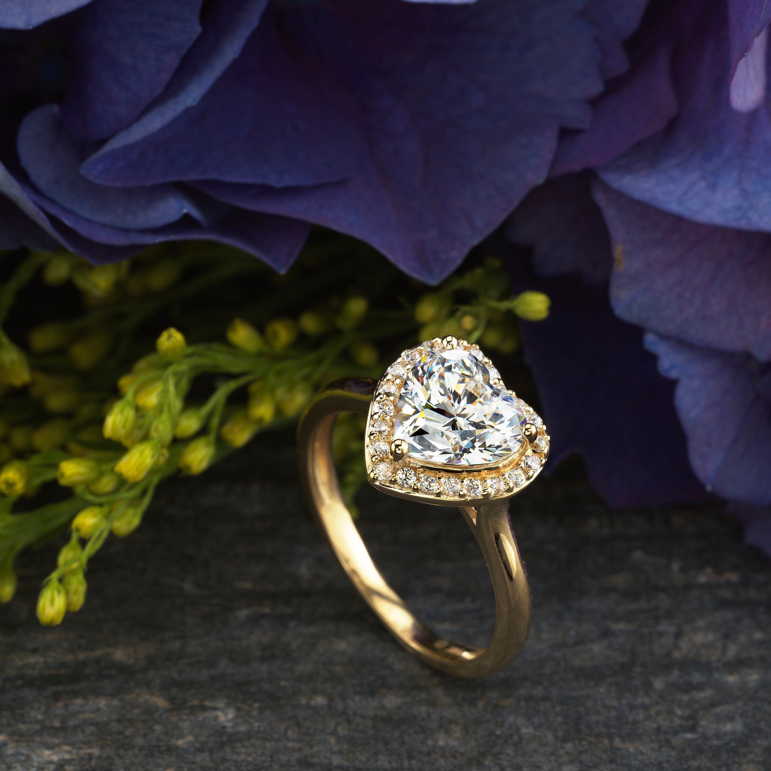 Yellow Gold Halo Heart Engagement Ring 14k/18k Moissanite Etsy