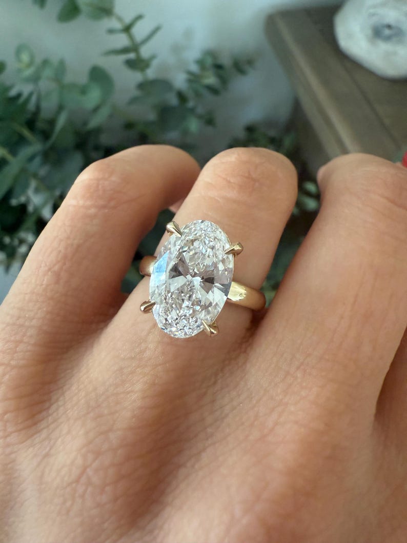 4 CT Oval LAB Diamond Engagement Ring , E VS1 Lab Grown Ring , 3mm Band image 13
