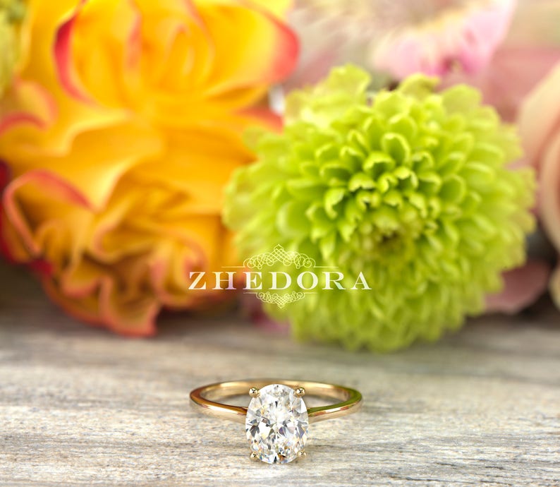 14K Solid Gold Ring/ 1.5CT Oval Simulated Diamond Wedding Etsy