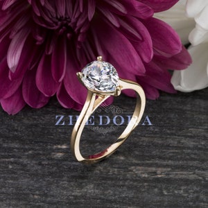 2.0 CT Yellow Gold Pear Solitaire Ring, Pear Ring, Solitaire Ring , Moissanite Pear Ring, Dainty Pear Cut Ring, Yellow Gold Moissanite Ring