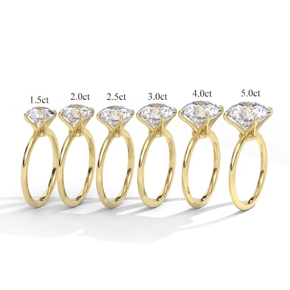 Solid Gold Engagement Ring, Moissanite Four Prong Solitaire Wedding Ring. 14k Yellow Gold Solitaire Ring, Round Cut Moissanite Ring, Zhedora