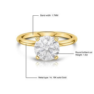 14K Gold Engagement Ring, Solid Yellow Gold Ring, Round Solitaire Ring, Simple Gold Ring, Classic Solitaire ring, Moissanite engagement Ring image 5