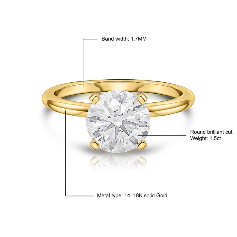 14K Gold Engagement Ring, Solid Yellow Gold Ring, Round Solitaire Ring, Simple Gold Ring, Classic Solitaire ring, Moissanite engagement Ring image 5