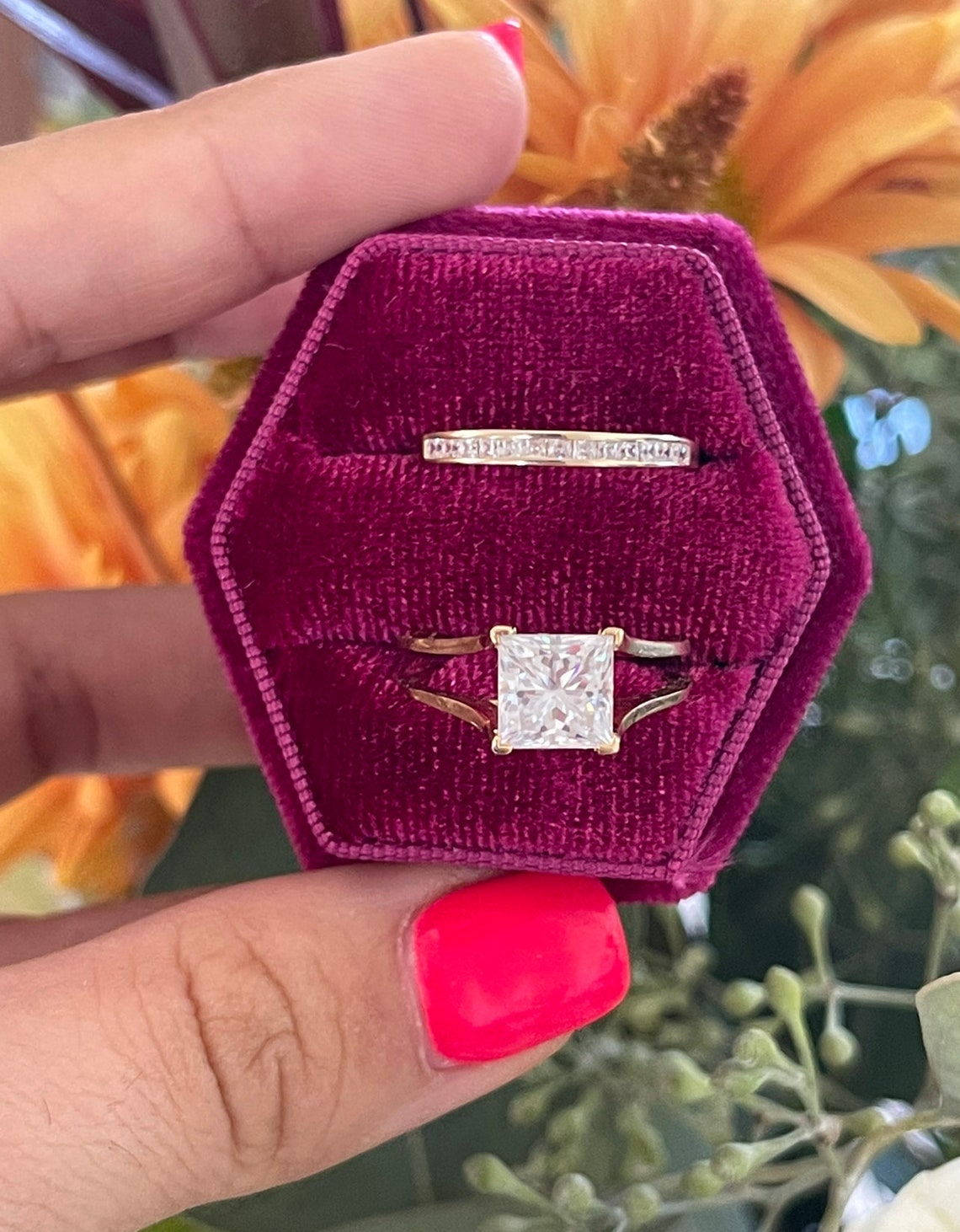 Yellow Gold Princess Cut Bridal Set Solid 14k/ 18k Channel Etsy