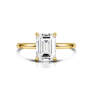 Yellow Gold Emerald CUT engagement Ring , Emerald Cut Diamond Ring , Timeless Engagement Ring , Classic Ring For Her , Moissanite Ring